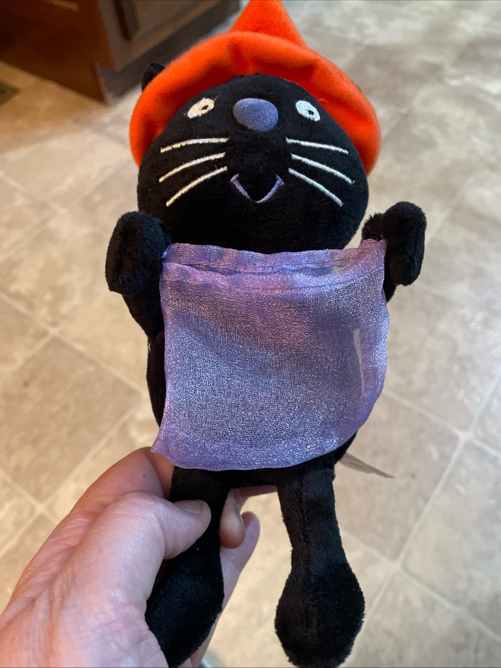 Hallmark Plush Beanie Halloween Black Cat Witch Hat Spooky Collectible Black